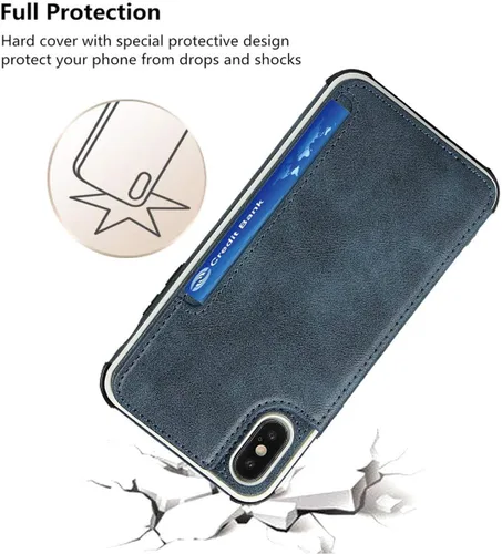 Vista 6 de iCoverCase Compatible con iPhone X/XS Wallet Funda para teléfono con tarjetero y correa para la muñeca de piel sintética con función atril a prueba
