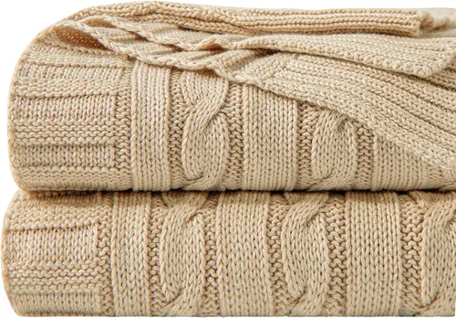 Vista 22 de NTBAY Manta de punto trenzado de 100 % algodón puro, súper suave y cálida de 51 x 67 pulgadas, para sofá, silla, cama, extra acogedora, lavable a