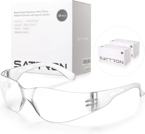 Vista 10 de 100 paquetes de gafas de seguridad teñidas, gafas protectoras resistentes a arañazos e impactos, lentes de policarbonato de humo oscuro para Paquete
