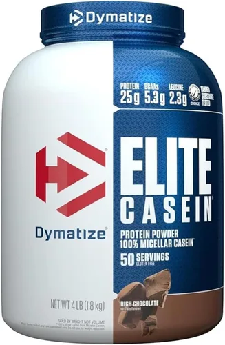 Vista 4 de Dymatize Elite - Proteína en polvo de caseína, chocolate, 100% caseína micelar, 25g de proteína, 5.4g de BCAA, 2.3g de leucina, absorción lenta