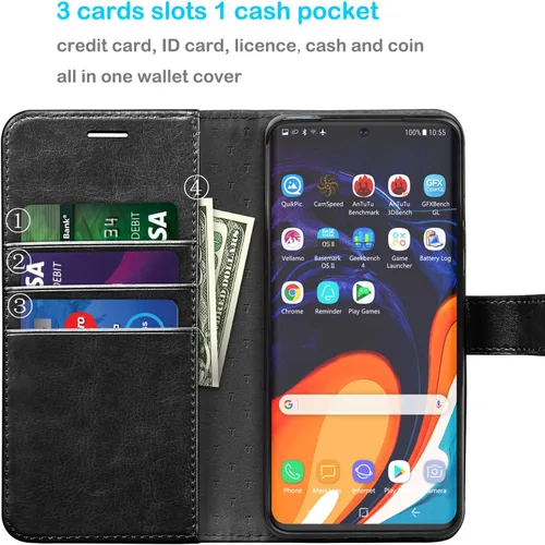 Vista 3 de Tekcoo Funda para Galaxy S20 Plus, funda con bloqueo RFID de alta calidad con ranuras para tarjetas y soporte, color negro