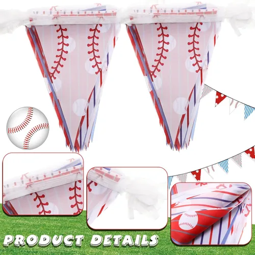 Vista 3 de VitalCozy 4 banderines de béisbol de 131 pies, decoraciones de fiesta, banderas triangulares de béisbol, banderines para pelota estadounidense