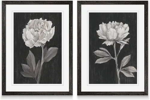 Vista 32 de Renditions Gallery- Lienzo enmarcado con flores blancas y negras Flores blancas y negras 1 juego/marco negro