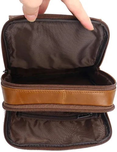 Vista 3 de Hebetag Bolso bandolera de cuero pequeño para hombres y mujeres, para viajes al aire libre, negocios