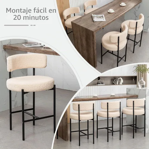 Vista 5 de Canxkun Taburetes de Bar Boucle Juego de 2, 24" Taburetes de Mostrador Modernos con Respaldos, Taburetes de Bar Tapizados para Isla de Cocina, Bar