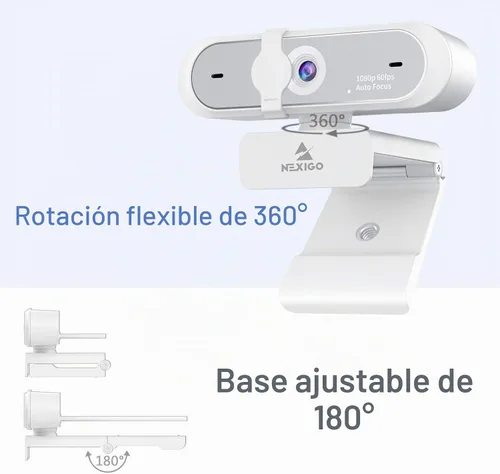 Vista 6 de NexiGo N660P - Cámara web 1080P de 60FPS con control de software, micrófono dual y cubierta, enfoque automático, cámara web USB HD para ordenador