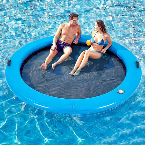 Vista 16 de Muelle flotante inflable redondo de 6 a 12 pies, anillo de flotador Sunchill, hamaca de agua para broncear flotadores de piscina con tela tejida