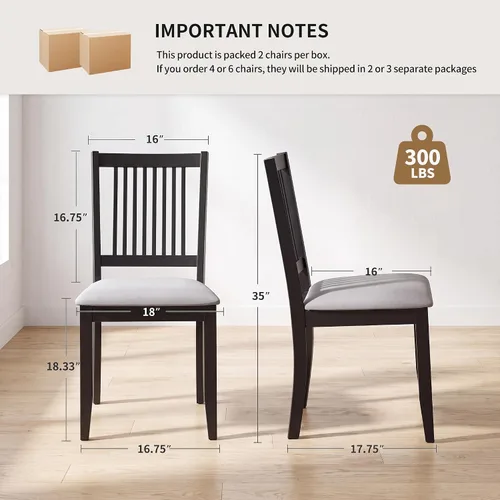Vista 2 de DUHOME Juego de 2 sillas de comedor de madera, sillas de cocina de granja con respaldo, sillas de comedor tapizadas para sala de estar, color negro