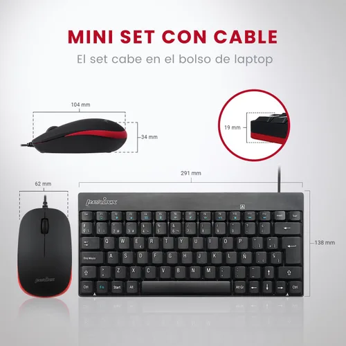 Vista 4 de Perixx PERIDUO-212 ES Teclado y ratón pequeños con Cable, 12 Teclas Multimedia, Negro, Configuración Española