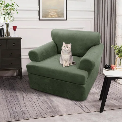 Vista 6 de Fundas para Sillón de 2 Piezas con Cojín en T, Fundas de Aspecto de Cuero para Sofá, Fundas para Sillas, Protector de Muebles Elástico, Funda