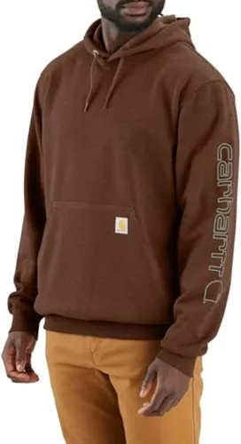 Vista 68 de Carhartt Sudadera de ajuste holgado para hombre con logotipo en la manga, de peso medio, gráfica, liquidación Terreno ámbar