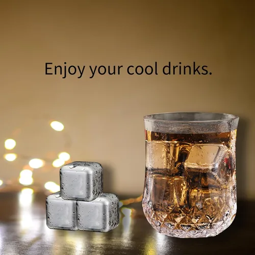 Vista 6 de Cubitos de hielo de metal, 6 cubos de hielo reutilizables de metal de acero inoxidable para bebidas