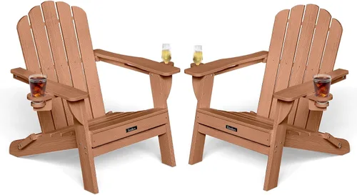 Vista 56 de Silla Adirondack plegable, silla Adirondack de HDPE con 2 soportes para tazas, sillas para fogatas al aire libre de fácil montaje para patio