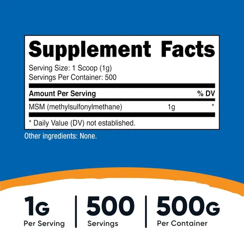 Vista 2 de Nutricost - Polvo puro de MSM 500 gramos (metilsulfonilmetano)