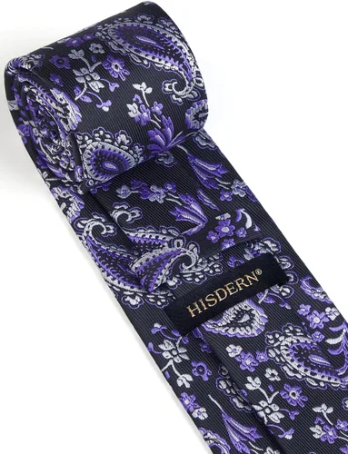 Vista 150 de HISDERN Corbatas para hombre, corbata de cachemira y bolsillo cuadrado tejido clásico floral para hombre, corbata de fiesta de boda