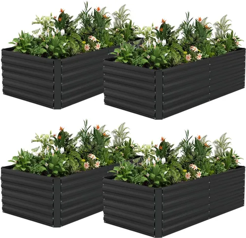 Vista 22 de NAVINE Cama de jardín elevada de 8 x 4 x 2 pies, macetas elevadas de metal grande, macetas para plantas al aire libre para verduras, flores