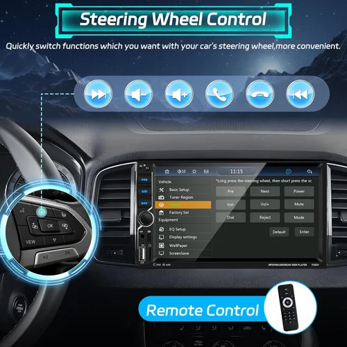 Vista 5 de Motoris - Estéreo de coche de 7" con CarPlay inalámbrico y Android Auto, radio Bluetooth con pantalla táctil extraíble de 4+64G con GPS, Mirror