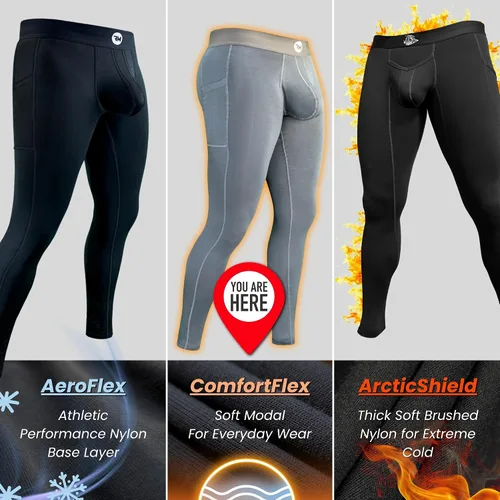 Vista 4 de Pantalones de Compresión Real Men Modal ABCD Pouch - 1 Paquete, Leggings Modales para Hombres, Pantalones de Yoga, Mallas, Capa Base para Clima Frío