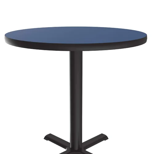 Vista 4 de Correll - Mesa redonda de 24.0 in para cafetería y sala de descanso, parte superior laminada de alta presión, base de hierro fundido, tapas Azul
