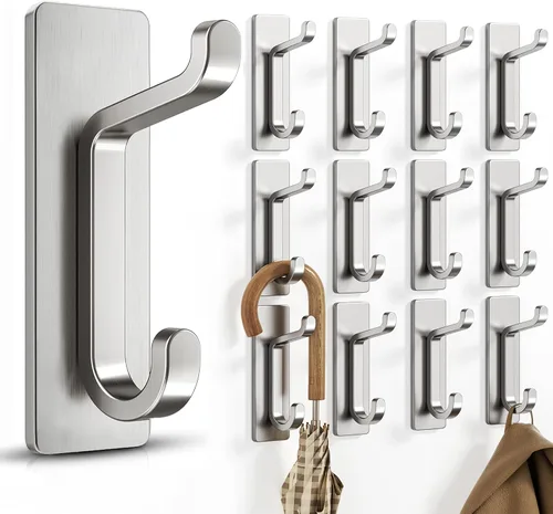 Vista 11 de Ganchos de pared autoadhesivos para colgar: extra fuertes 13 libras, gancho para abrigo, toalla en baños, ducha, cocina, pared, gancho de puerta
