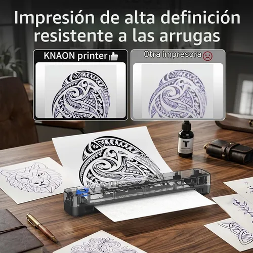 Vista 3 de KNAON Impresora de la plantilla del tatuaje, impresora térmica inalámbrica Negro
