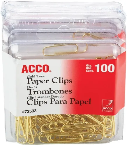 Vista 3 de ACCO Brands Clips de papel, regular, tamaño # 2, liso, dorado, 100 clips/caja (72533), modelo: A7072533