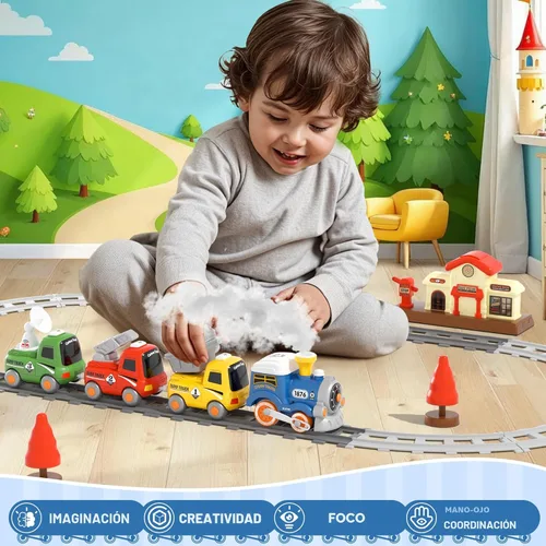Vista 5 de Juego de Tren MORECOLL para Niños Pequeños con Vapor, Música y Luces - Primer Tren Choo Choo para Niños Pequeños, Juego de Tren Eléctrico