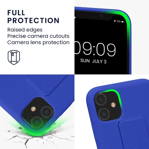Vista 3 de kwmobile Funda para Apple iPhone 11 - Funda de TPU suave con revestimiento de silicona - Con correa de mano y función de soporte - a prueba