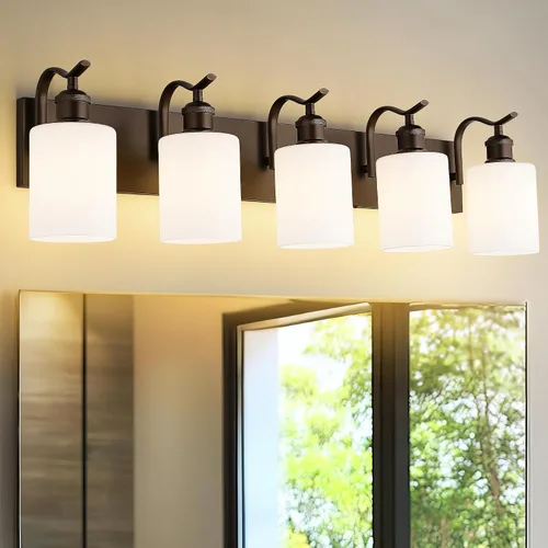Vista 41 de Lámpara de tocador de baño de 3 luces, aplique de pared de níquel cepillado, lámpara de baño moderna con vidrio transparente, VL01BN-3 Níquel