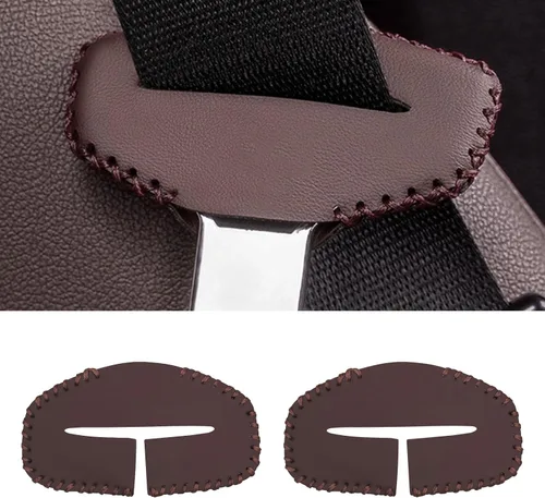 Vista 7 de Funda protectora de hebilla para cinturón de seguridad de automóvil, 2 piezas, almohadilla de cuero, protector de abrazadera para cinturón