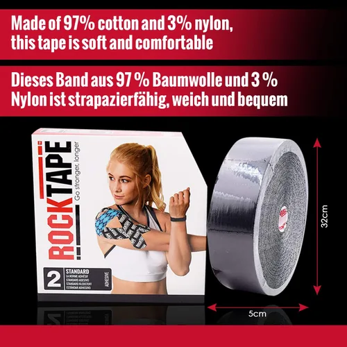 Vista 8 de Rocktape Cinta de kinesiología a granel sin cortar, rollo continuo (el embalaje puede variar)