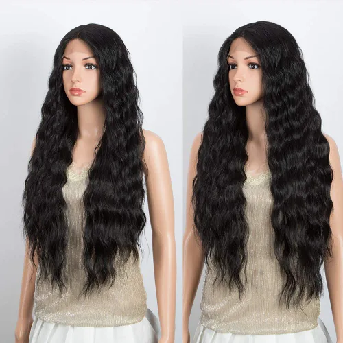 Vista 3 de Pelucas de encaje frontal de 30 pulgadas, pelucas sintéticas súper largas con cabello de bebé, resistente al calor, 8.47 oz, 6 pulgadas, raya