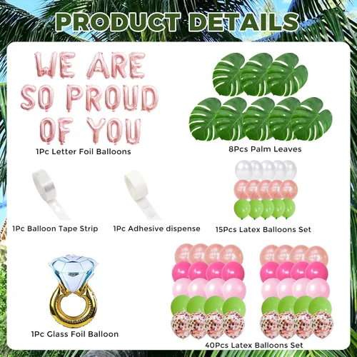 Vista 2 de Globos con texto en inglés «We Are So Proud Of You» para playa, tropical, hawaiano, Aloha Luau, decoraciones para fiestas de graduación, clase