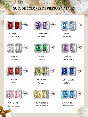 Vista 8 de ChicSilver Aretes de piedra natal para mujer de plata de ley 925