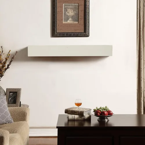 Vista 2 de Duluth Forge Mantel de madera de acacia maciza de 48 pulgadas con ménsulas, acabado blanco antiguo, perfecto para chimeneas de gas y leña
