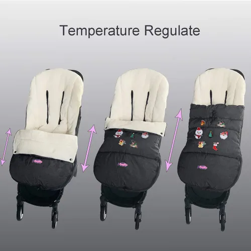 Vista 4 de Bolsa impermeable para cochecito de invierno para niños, ancho ajustable, antisuciedad, área de pies abierta, con capucha, todas las características