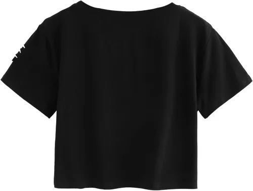 Vista 2 de SweatyRocks - Camiseta de manga corta con estampado gráfico y diseño desgastado para mujer Gesto Negro