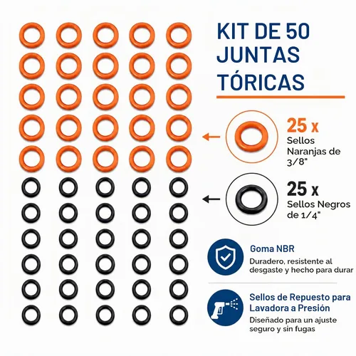 Vista 4 de Kit de 50 juntas tóricas para hidrolimpiadora a presión, sellos de repuesto de goma NBR de 1/4 y 3/8 pulgadas para Karcher Sun Joe Ryobi Greenworks