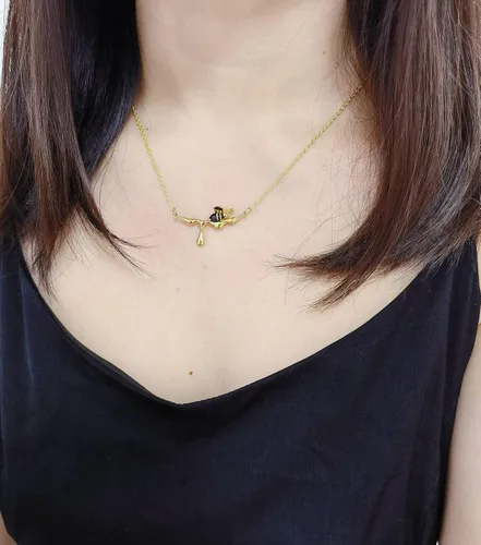 Vista 6 de Collar de abejorro con dije de abejorro, collares con colgante de miel goteante para mujer, joyería simple para uso diario, collares para mejores