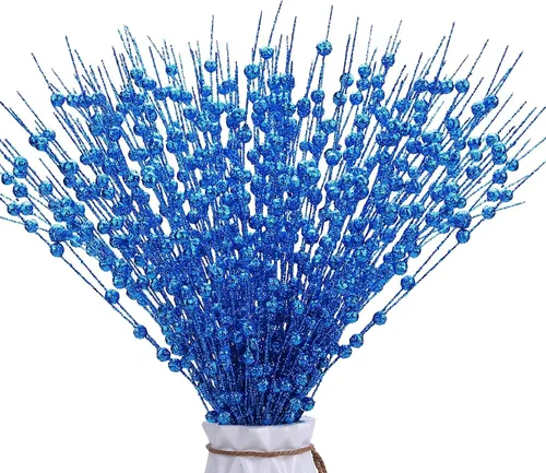 Vista 16 de 12 piezas de bayas artificiales con purpurina rosa, púas artificiales de Navidad con tallos de bayas para decoraciones de Navidad, palos falsos