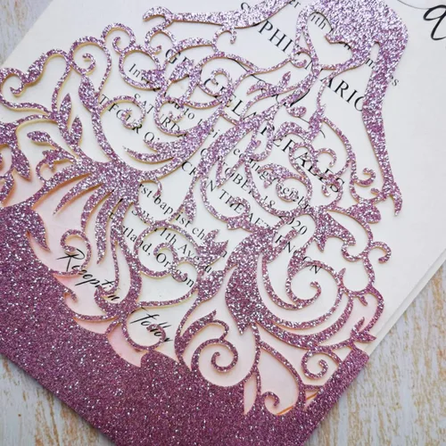 Vista 7 de 50 tarjetas de invitaciones de boda cortadas con láser para despedida de soltera, cumpleaños, dulces 15 invitaciones de fiesta de quinceañera