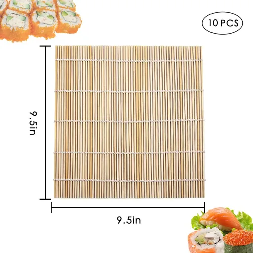 Vista 3 de 10 alfombrillas de bambú natural para sushi de 9.5 x 9.5 pulgadas