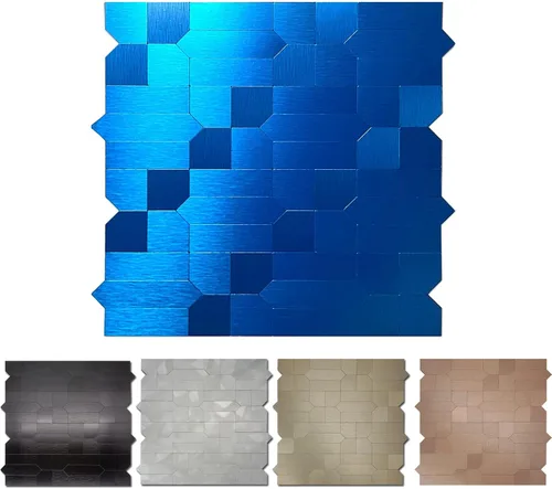 Vista 3 de XUANINY 7 hojas de azulejos metálicos para salpicaduras de muro, autoadhesivas, múltiples formas, mosaico de aluminio 3D, adhesivo de pared
