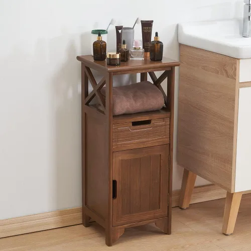 Vista 10 de Mesa auxiliar de 30 pulgadas de alto, armario de baño totalmente montado con estante y almacenamiento, mesita de noche sin montaje con cajón