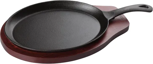 Vista 2 de Winco FS-2 - Juego de servidor Fajita de hierro fundido de 2 piezas, negro, marrón, mediano