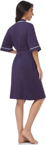 Vista 6 de COLORFULLEAF Bata corta de bambú para mujer, ligera, de algodón, de punto suave, con bolsillos