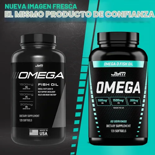 Vista 2 de JYM Supplement Science Aceite de Pescado Omega JYM 2800mg, Omega 3 de Alta Potencia, EPA, DHA, DPA para Soporte del Cerebro, Corazón