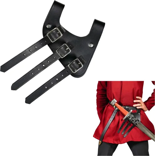 Vista 16 de Cinturón medieval con vaina para espada aventurero con soporte de cuero para espada universal, espada larga, cutlass