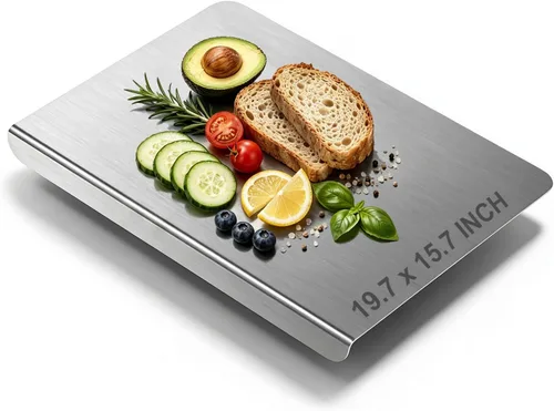 Vista 9 de Tabla de cortar de titanio, nuevas tablas de cortar de titanio 100% puro para cocina, tabla de cortar de metal de alimentos de doble cara,