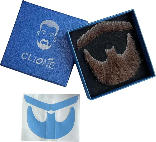 Vista 6 de CLIONE Disfraz de barba falsa, pelo facial, bigote de cabra falso, 100% cabello humano, barba con adhesivo atado a mano, maquillaje, barba de encaje